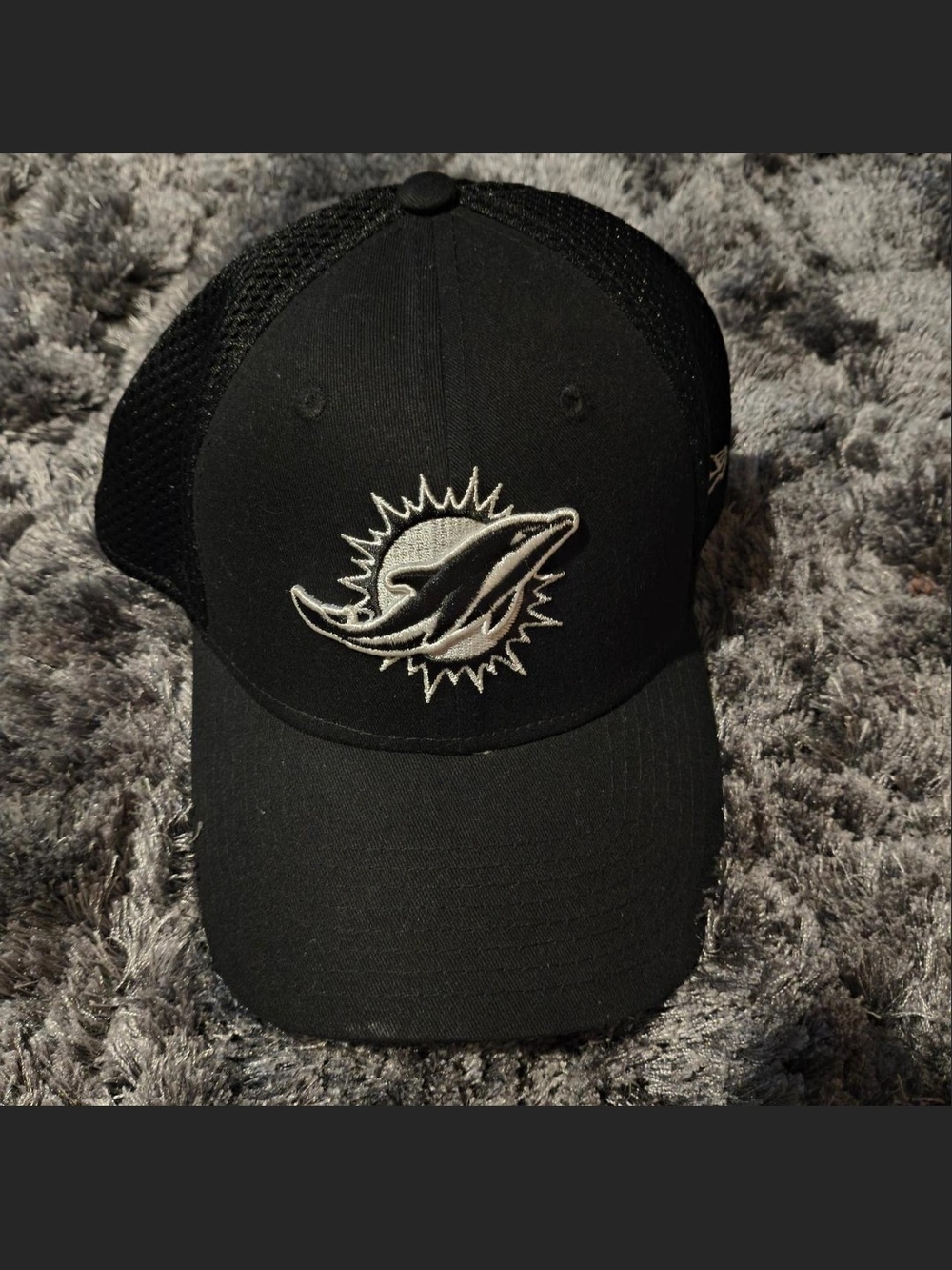 New Era Black Miami Dolphins Trucker Cap with Silver Logo